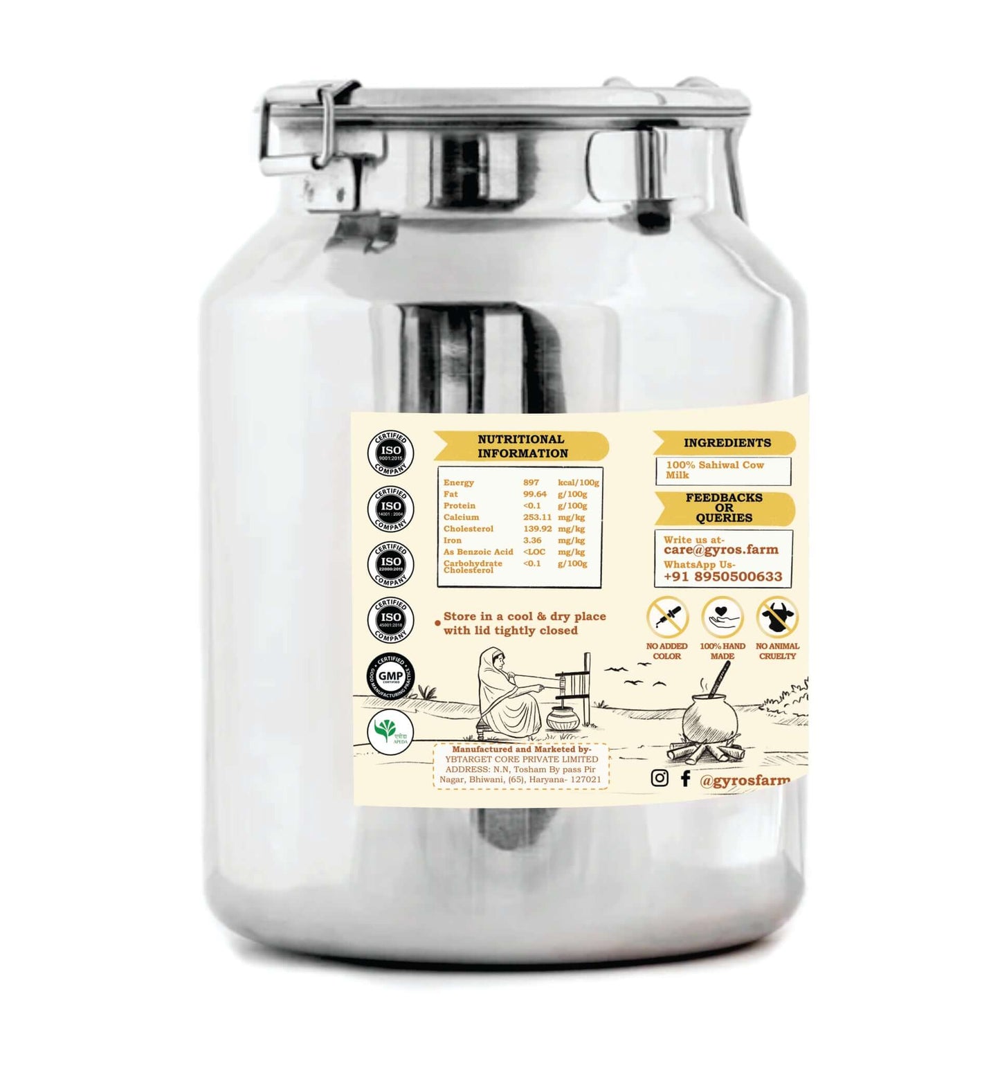 A2 Sahiwal Cow Ghee | Traditional Bilona Method | From Grass-Fed Desi Sahiwal Cows | Made in VILLAGE (From Free Roaming Cows), Not Gaushala