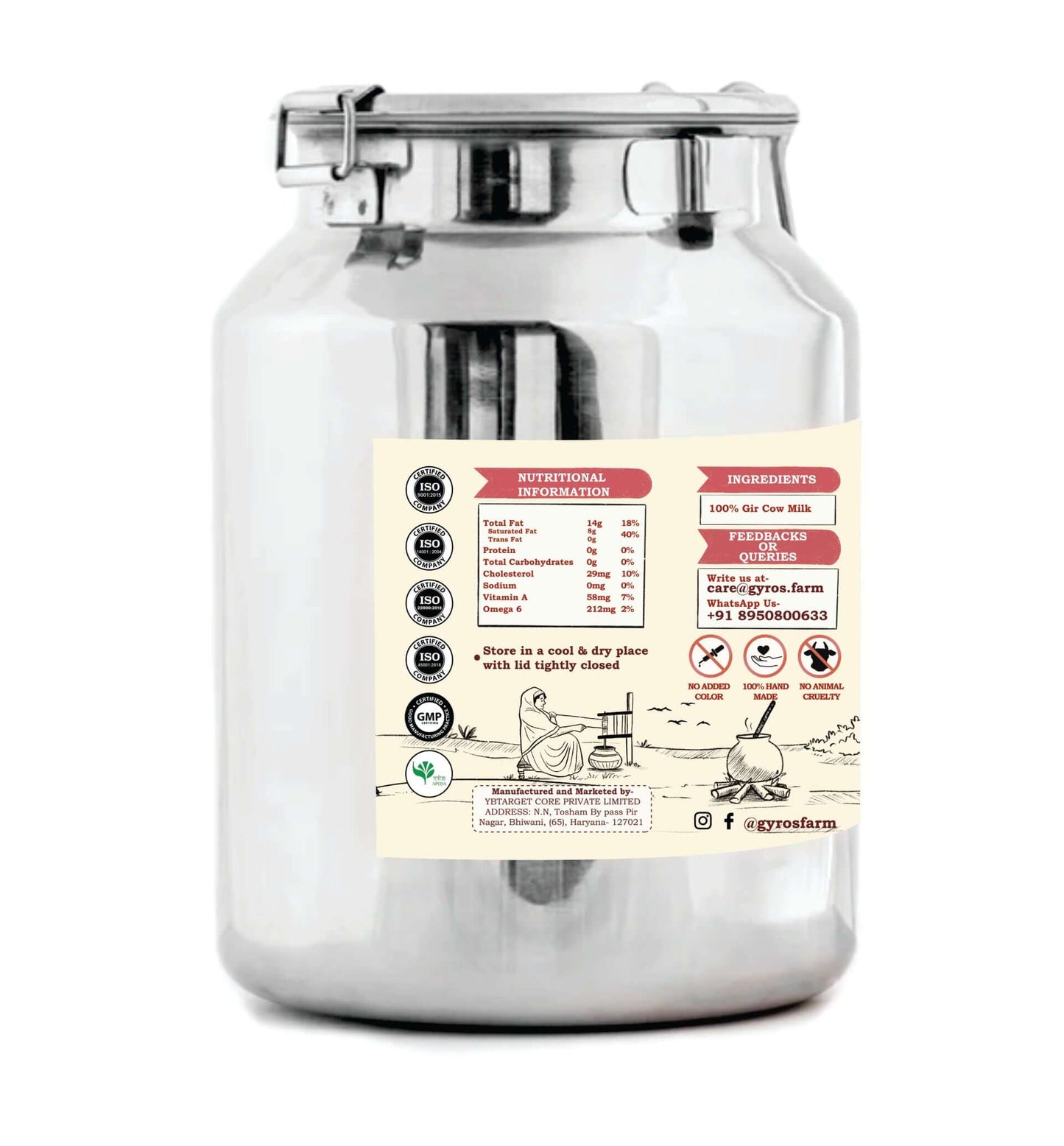 A2 Gir Cow Ghee | Bilona Churned | From Grass-Fed Desi Gir Cows | Made in VILLAGE (From Free Roaming Cows), Not Gaushala