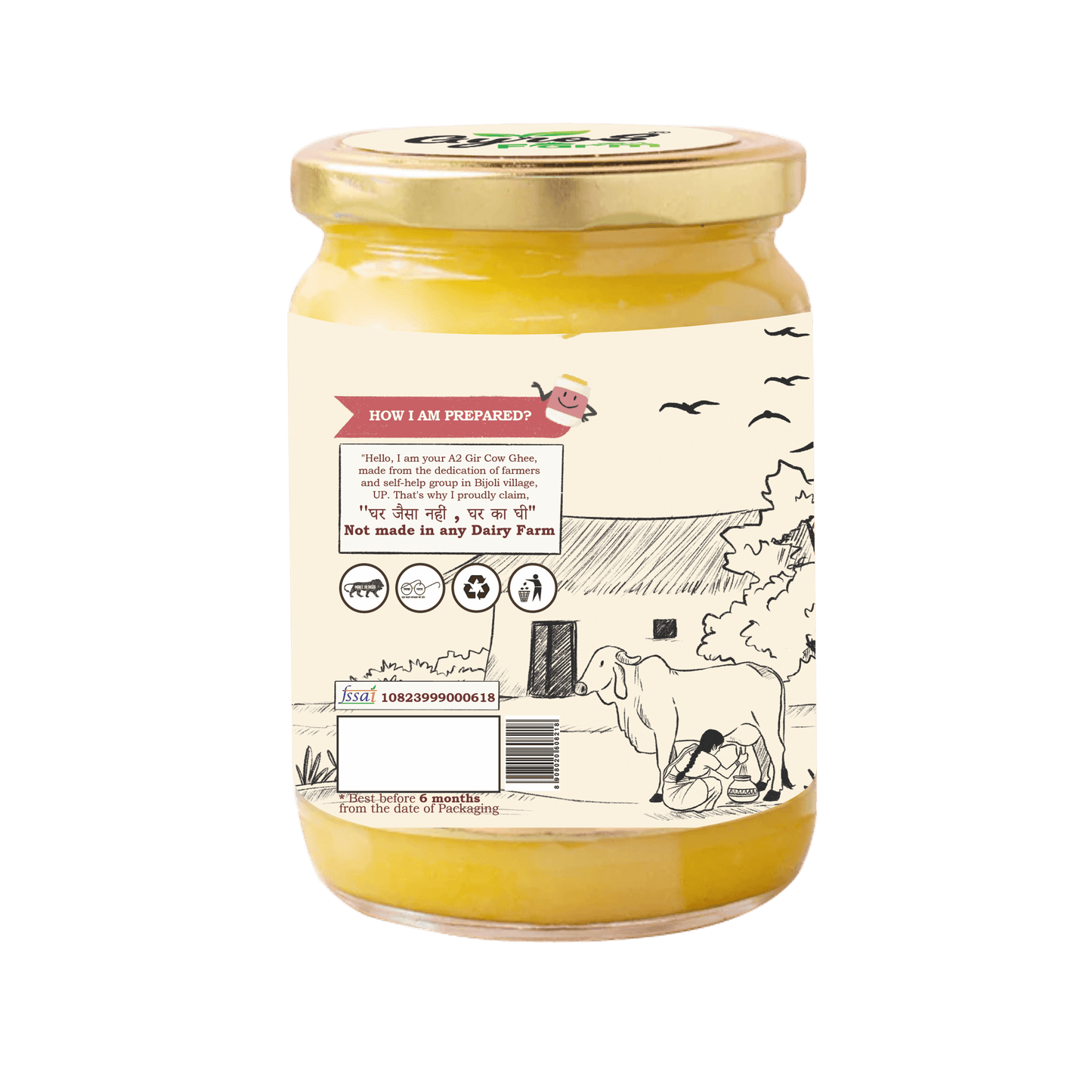 A2 Gir Cow Ghee | Bilona Churned | From Grass-Fed Desi Gir Cows | Made in VILLAGE (From Free Roaming Cows), Not Gaushala