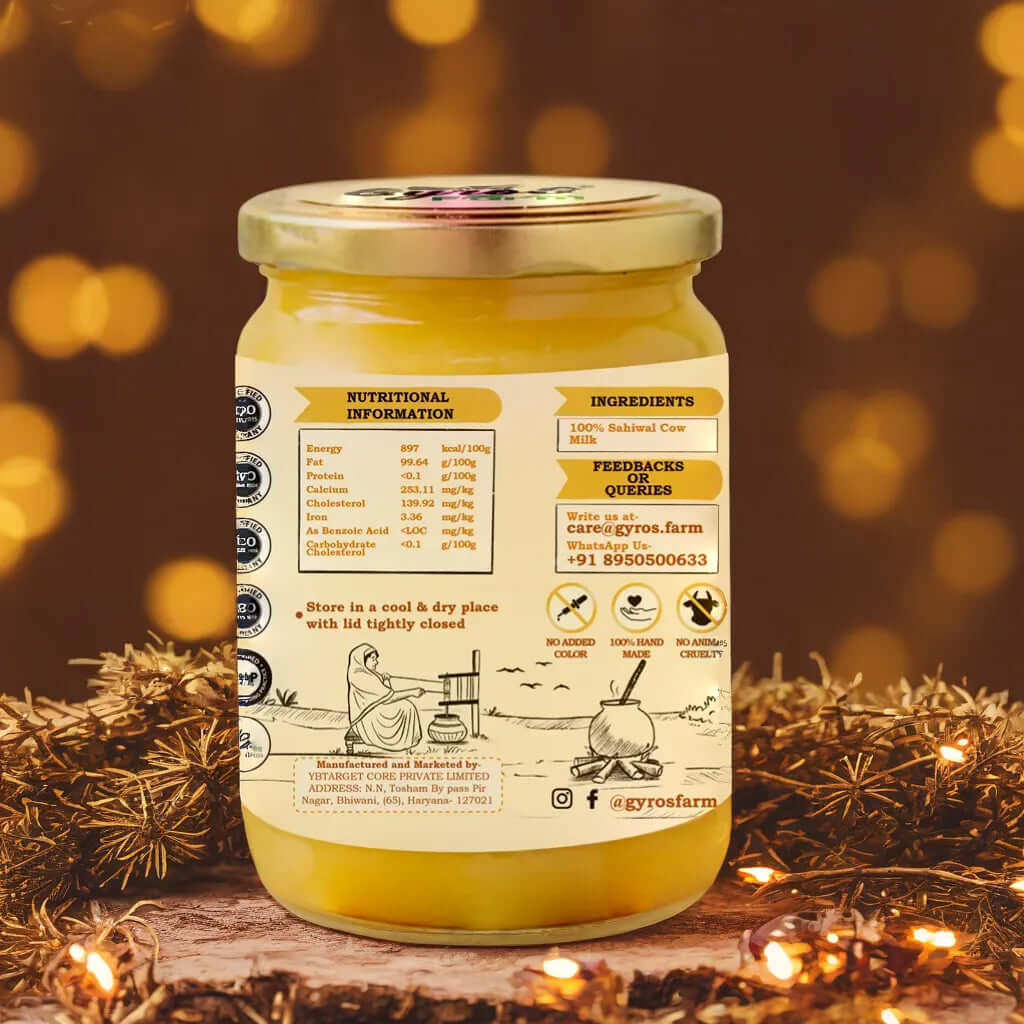 A2 Sahiwal Cow Ghee | Traditional Bilona Method | From Grass-Fed Desi Sahiwal Cows | Made in VILLAGE (From Free Roaming Cows), Not Gaushala