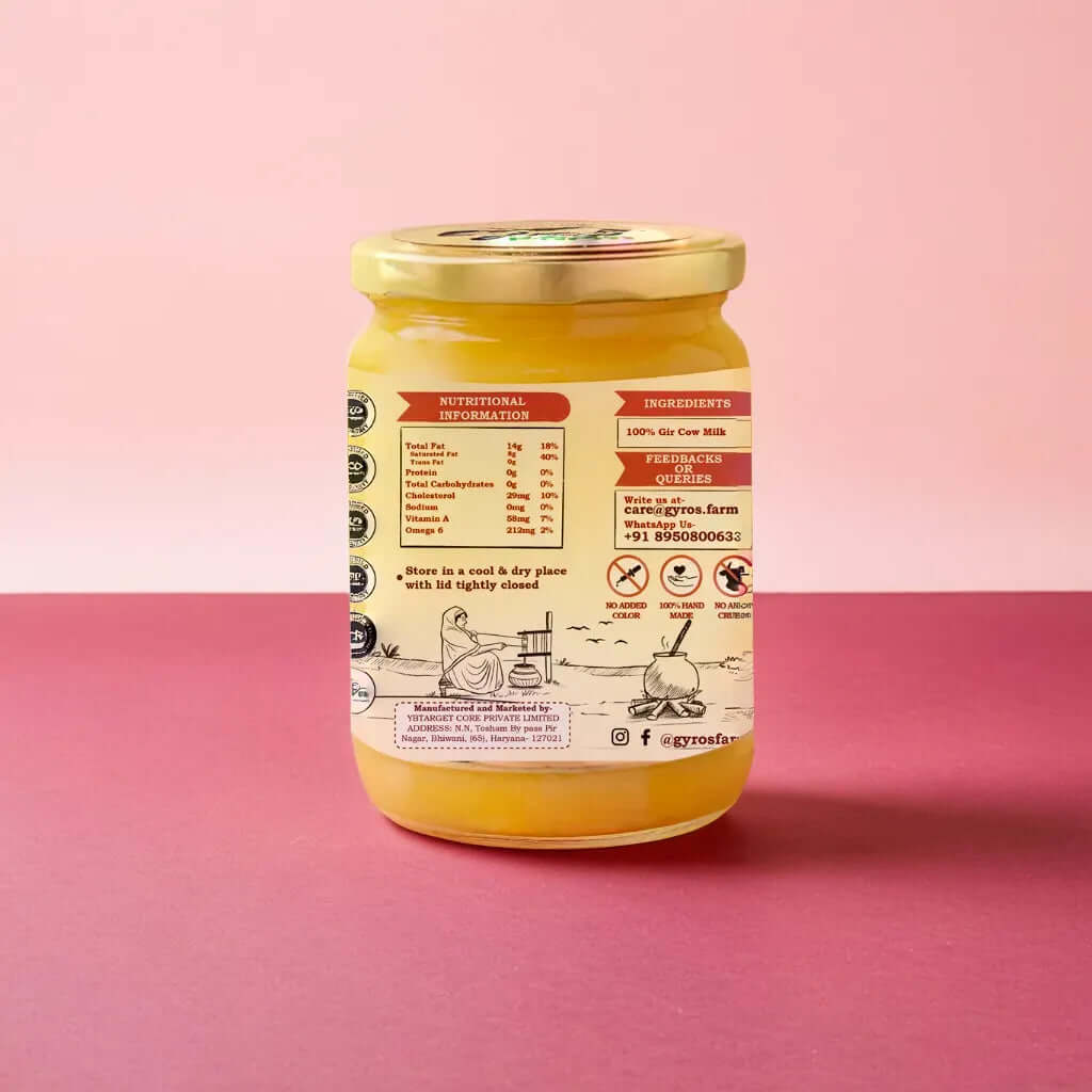 A2 Gir Cow Ghee | Bilona Churned | From Grass-Fed Desi Gir Cows | Made in VILLAGE (From Free Roaming Cows), Not Gaushala