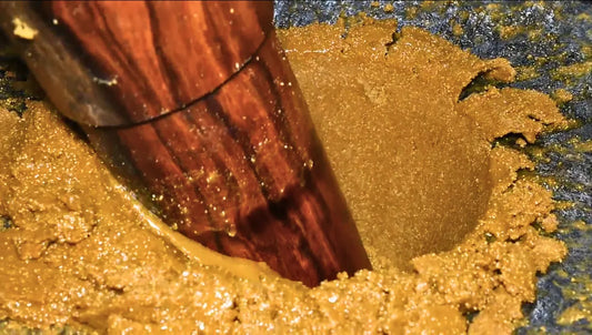Oil being prepared from seeds getting crushed using a stone pressed machine