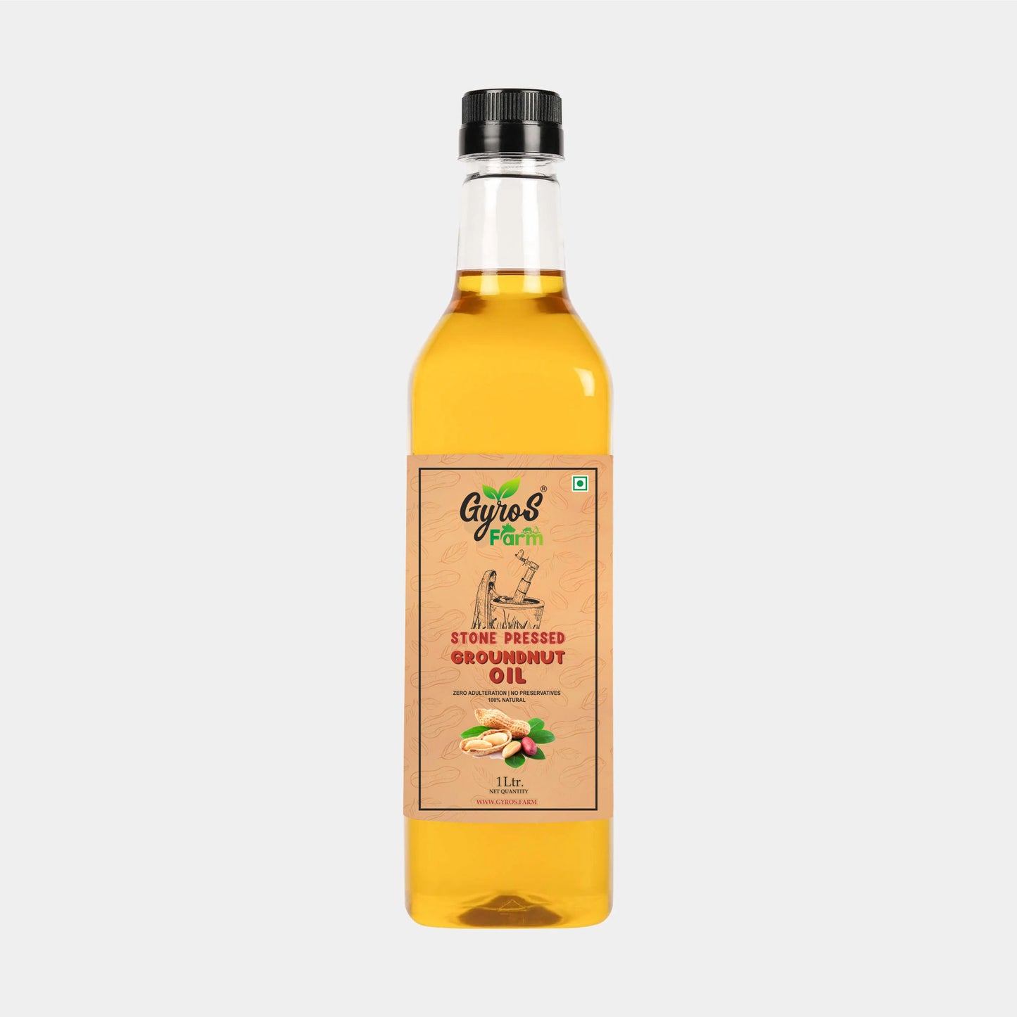 Stone Cold Pressed Groundnut Oil | Unadulterated | Unfiltered | Chekku | Pure and Natural | - Gyros Farm