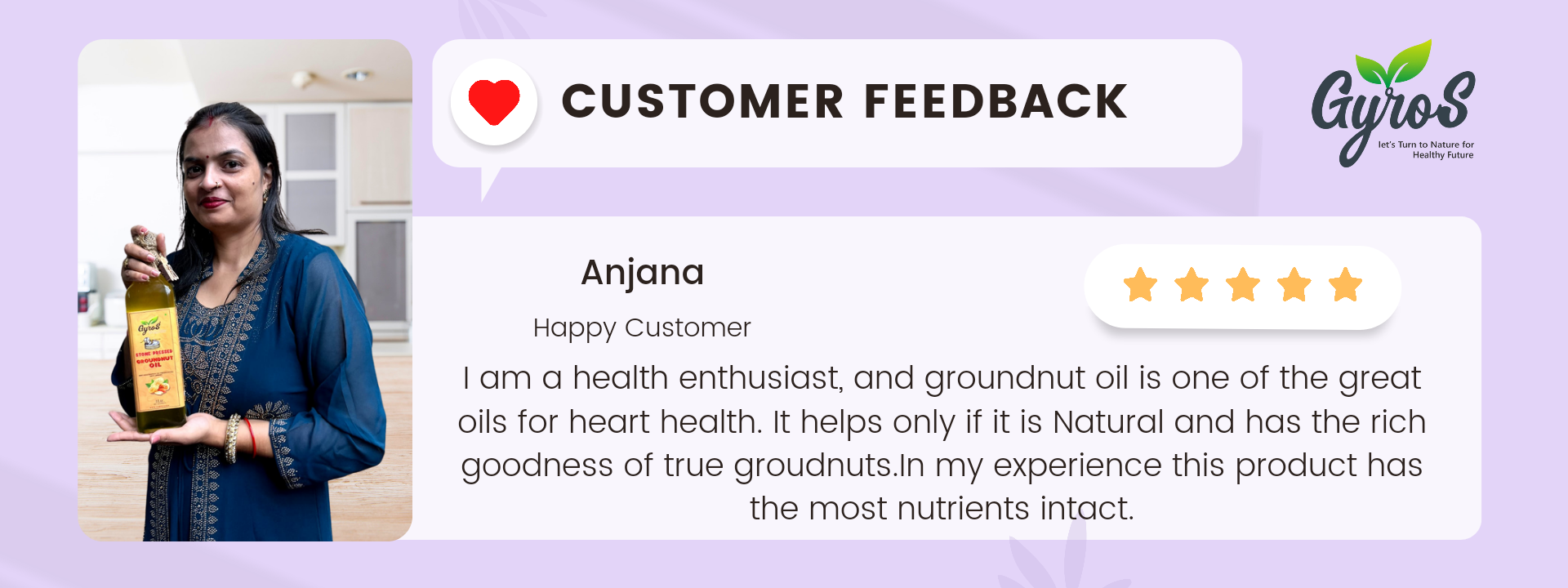 customer feedback after use of gyros organic cold pressed oil