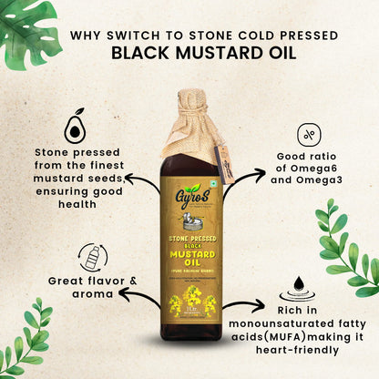 Stone Cold Pressed Groundnut Oil and Black Mustard Oil | 1L + 1L | Zero Adulteration| Sieve Filtered