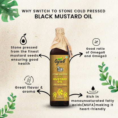 Stone Cold Pressed Black Mustards and Yellow Mustard Oil | 1L + 1L | Zero Adulteration| Unfiltered | Glass Bottle