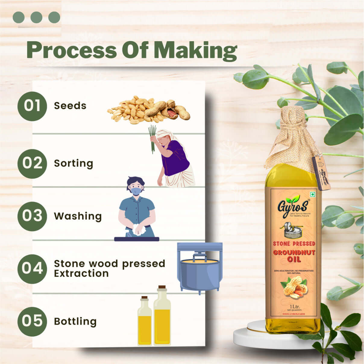 process of making of stone and wood cold pressed groundnut oil