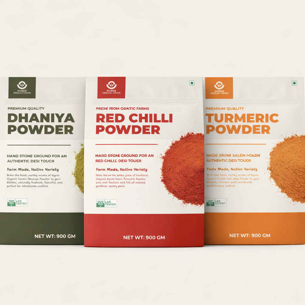 Masala King Combo | Hand Stone Grounded - Haldi Powder | Mirchi Powder | Dhaniya Powder | 200gm each