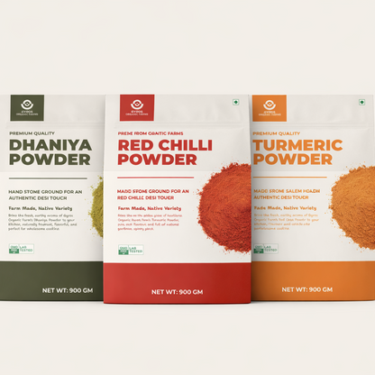 Masala King Combo | Hand Stone Grounded - Haldi Powder | Mirchi Powder | Dhaniya Powder | 200gm each