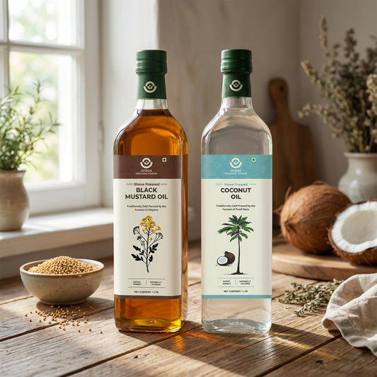 Stone Cold Pressed Black Mustards and Coconut oil | 1L + 1L | Zero Adulteration| Unfiltered | Glass Bottles