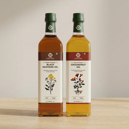 Stone Cold Pressed Groundnut Oil and Black Mustard Oil | 1L + 1L | Zero Adulteration| Unfiltered | Glass Bottle
