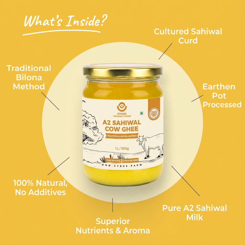 A2 Sahiwal Cow Ghee | Traditional Bilona Method | From Grass-Fed Desi Sahiwal Cows | Made in VILLAGE (From Free Roaming Cows), Not Gaushala
