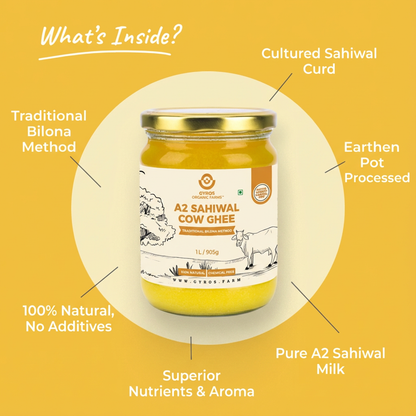 A2 Sahiwal Cow Ghee | Traditional Bilona Method | From Grass-Fed Desi Sahiwal Cows | Made in VILLAGE (From Free Roaming Cows), Not Gaushala