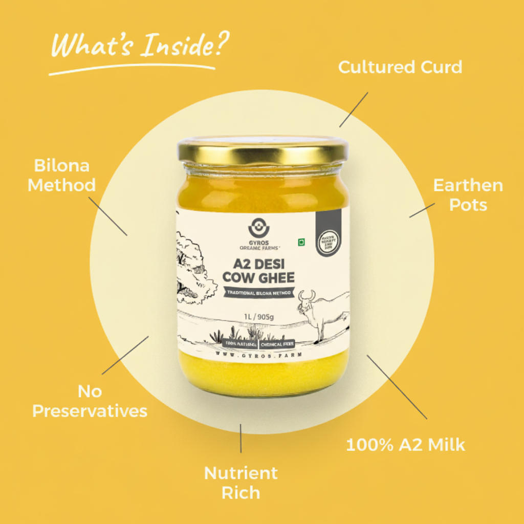A2 Desi Cow Ghee | Bilona Churned | From Grass-Fed Desi Cows | Made in VILLAGE (From Free Roaming Cows), Not Gaushala