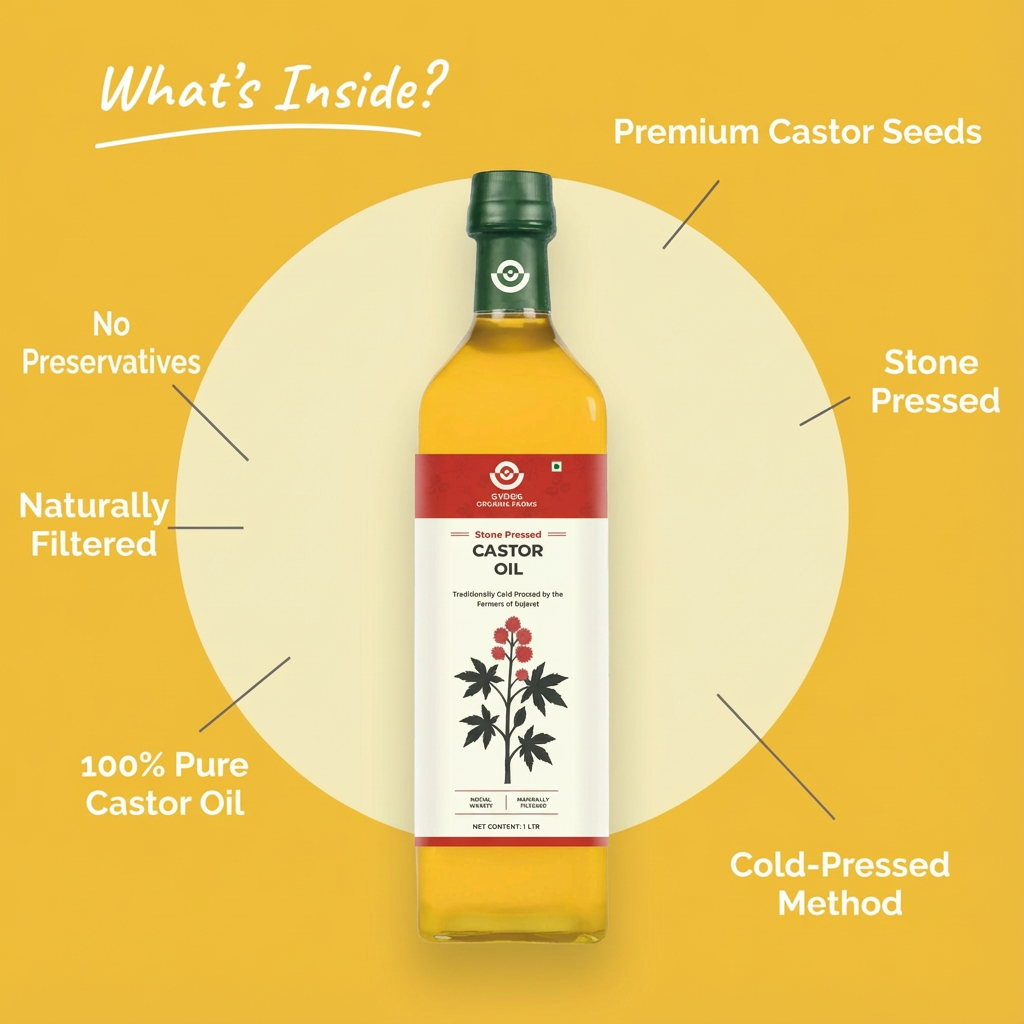 Stone Cold Pressed Castor Oil | 100% Pure Arandi Oil | For Hair, Skin, Joints