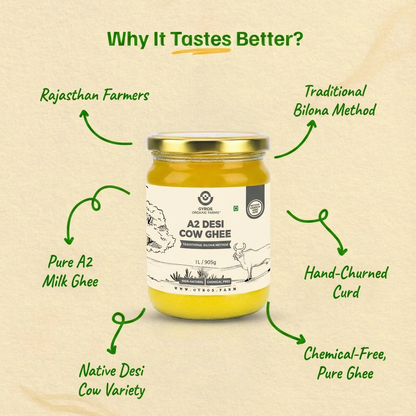 A2 Desi Cow Ghee | Bilona Churned | From Grass-Fed Desi Cows | Made in VILLAGE (From Free Roaming Cows), Not Gaushala