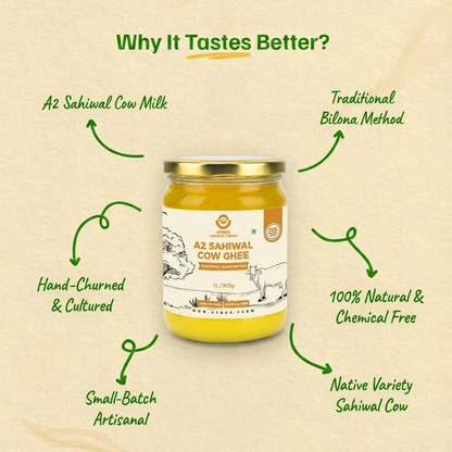 A2 Sahiwal Cow Ghee | Traditional Bilona Method | From Grass-Fed Desi Sahiwal Cows | Made in VILLAGE (From Free Roaming Cows), Not Gaushala