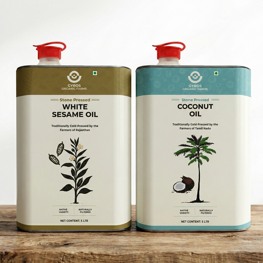Stone Cold Pressed Coconut and Sesame Oil Combo | 5L + 5L | Zero Adulteration| Sieve Filtered