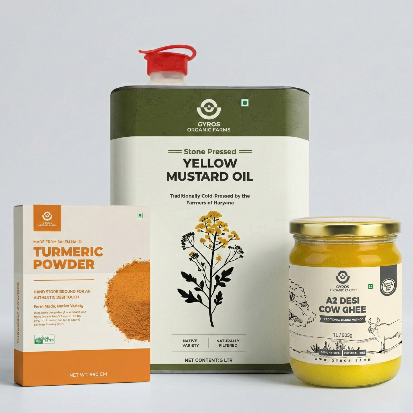 Healthy Family Combo | Yellow Mustard Oil - 5L | Desi Cow Ghee- 1L | Haldi Powder - 200gm