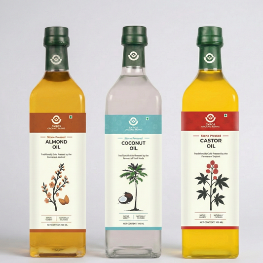 Stone Cold Pressed Almond , Coconut & Castor Oil Combo || 100ml each || Unfiltered | UnFiltered | Glass Bottles