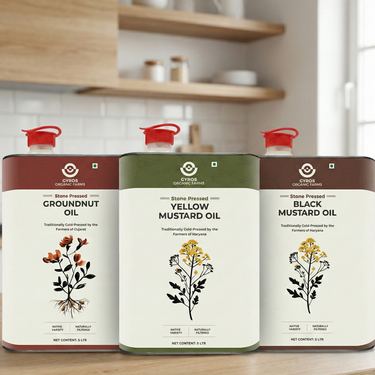 Kitchen Essential Combo | Yellow Mustard | Black Mustard | Groundnut - 5L each