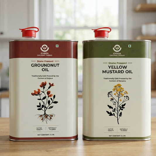 Stone Cold Pressed Yellow Mustard and Groundnut Oil Combo | 5L + 5L | zero Adulteration | Sieve Filtered