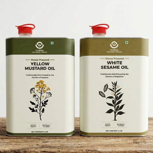 Stone Cold Pressed Yellow Mustard and Sesame Oil Combo | 5L + 5L | zero Adulteration | Sieve Filtered