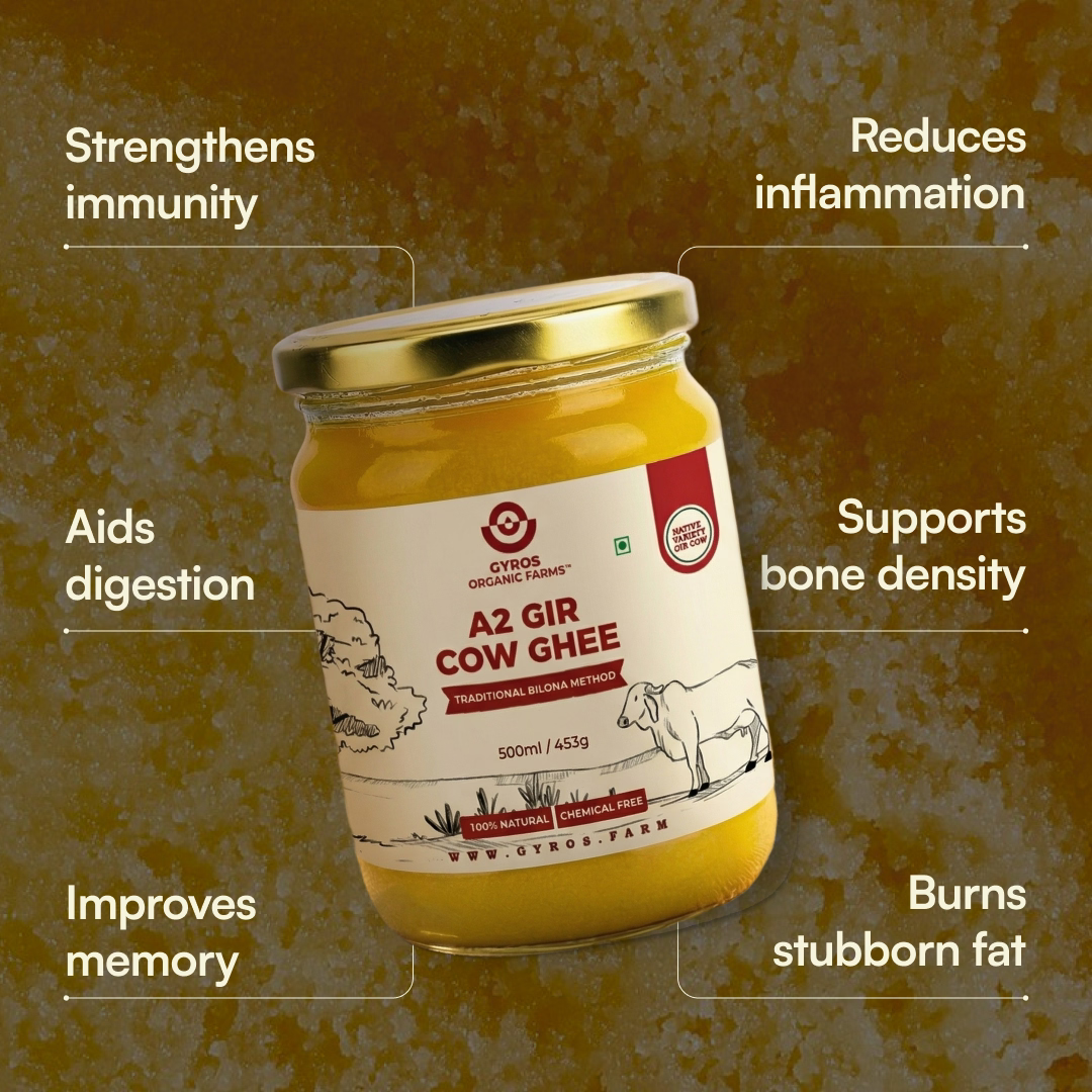 Health benefits of A2 ghee including digestion support, immunity and bone health