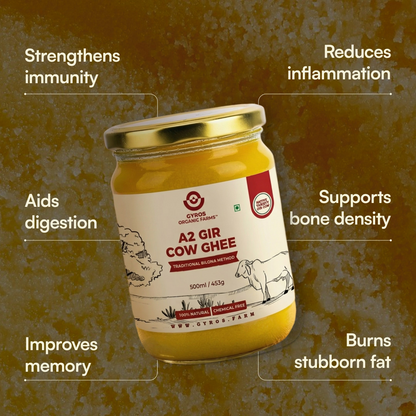 Health benefits of A2 ghee including digestion support, immunity and bone health