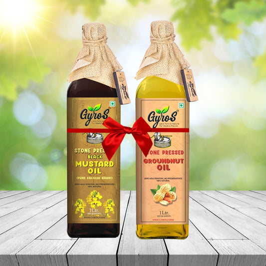 Stone Cold Pressed Groundnut Oil and Black Mustard Oil | 1L + 1L | Zero Adulteration| Unfiltered | Glass Bottle
