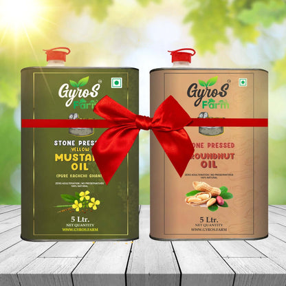 Stone Cold Pressed Yellow Mustard and Groundnut Oil Combo | 5L + 5L | zero Adulteration | Sieve Filtered